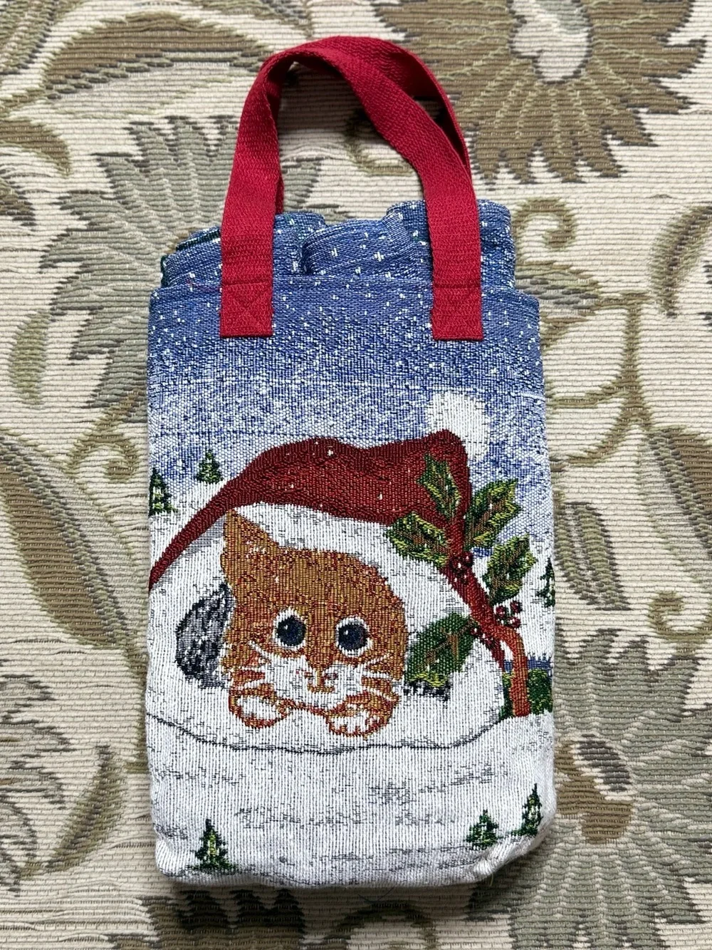 Christmas Placemats with Tote Bag Holiday Tapestry Kitten Cat New
